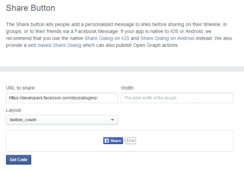 The default Facebook Share Button Plugin Builder