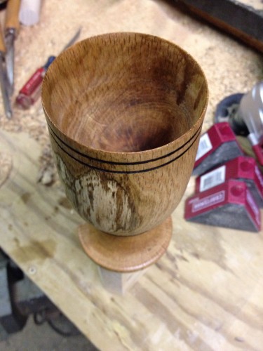 A view of the basin on the oak water goblet.