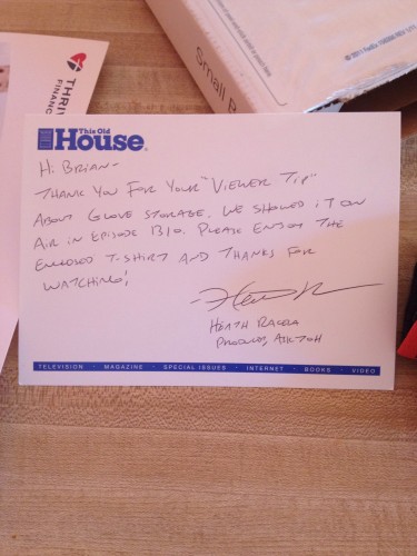 A post card from Ask This Old House telling me they were using my idea on their show.