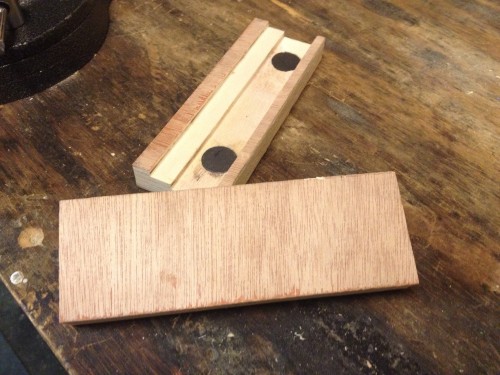 Routered channels were cut with the router to make bench vise jaw pads