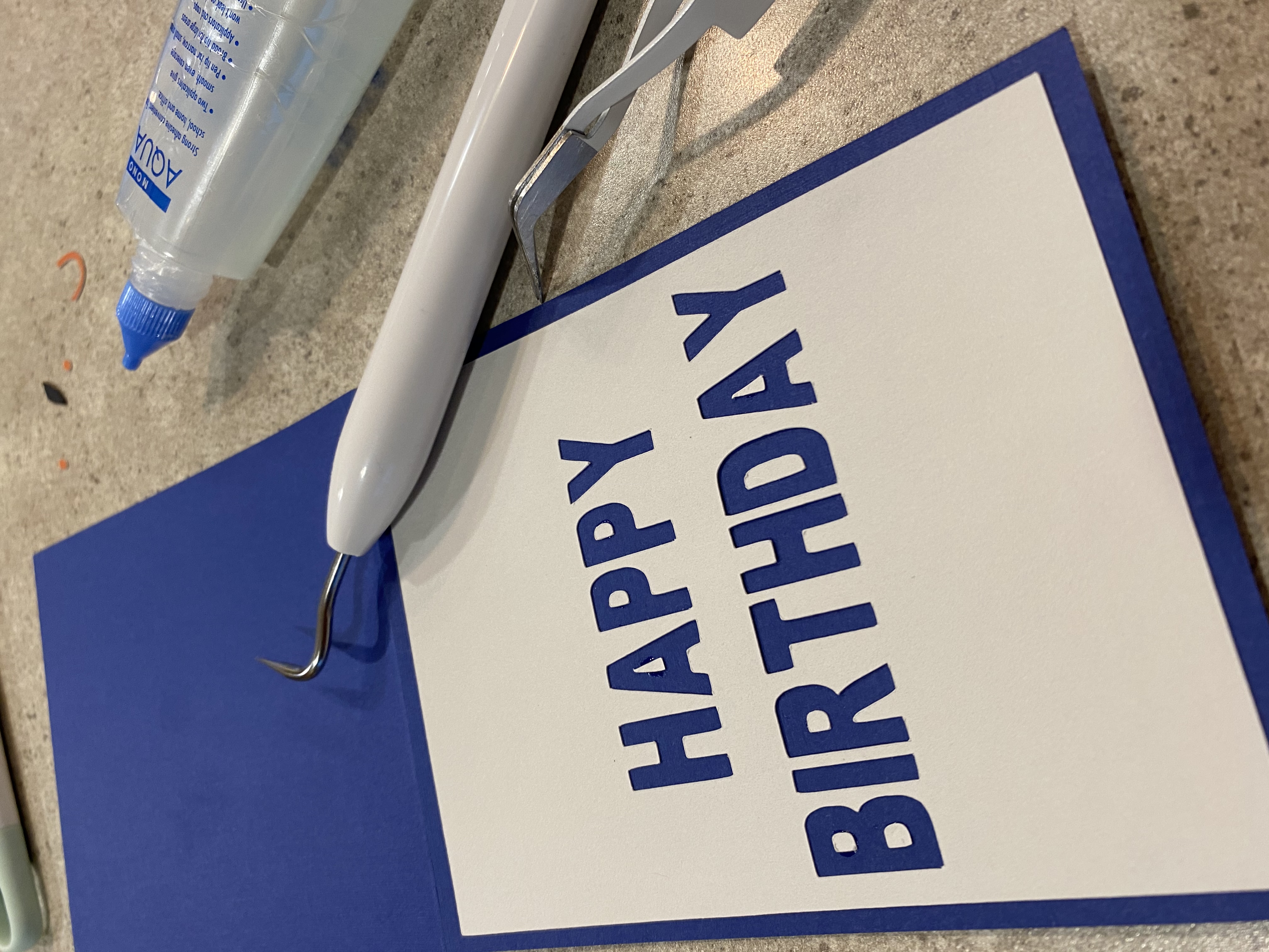 Happy Birthday letter insides glued in place