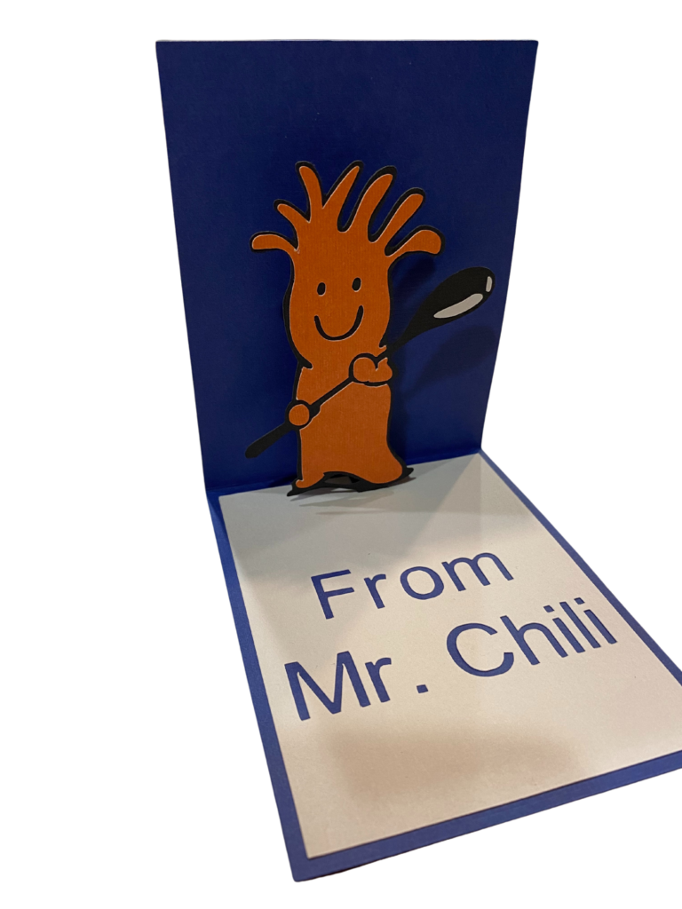 Inside of Mr. Chili popup Birthday Card