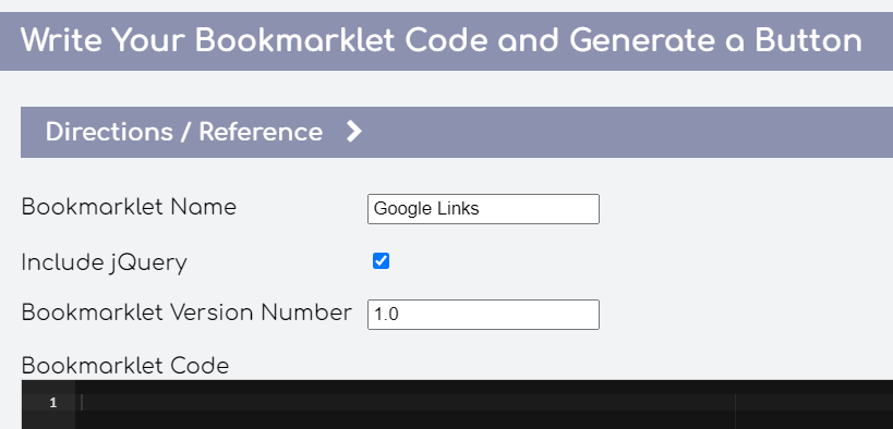 configure the name and version of the bookmarklet