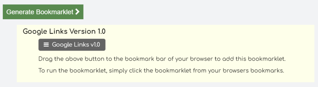 Bookmarklet link for dragging to browser bar