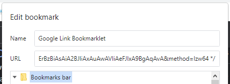 Paste the Bookmarklet HREF into the URL field.