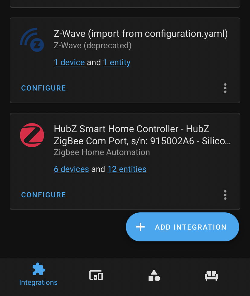 ZigBee and Z-wave integration load upon Home Assistant container restart