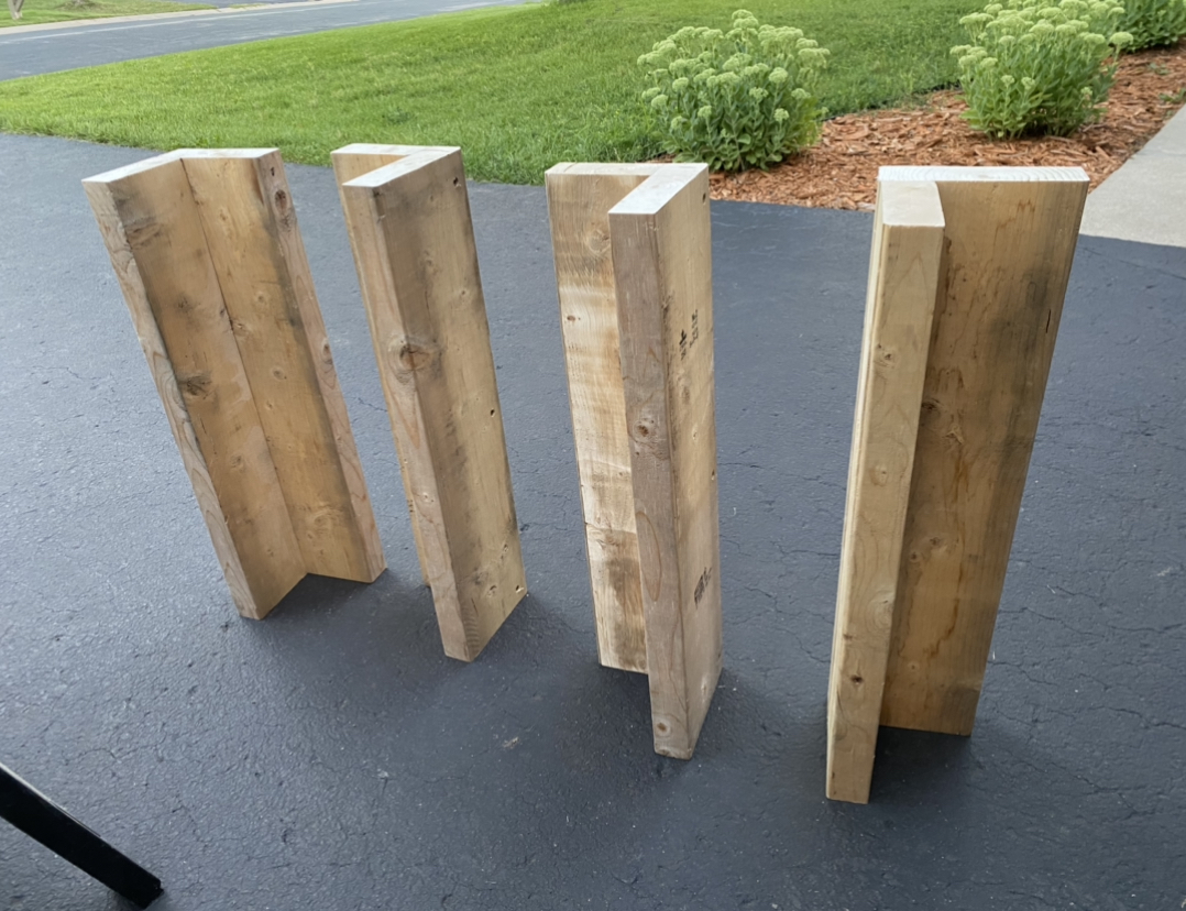 All four upright legs assembled and ready to support the kids picnic table