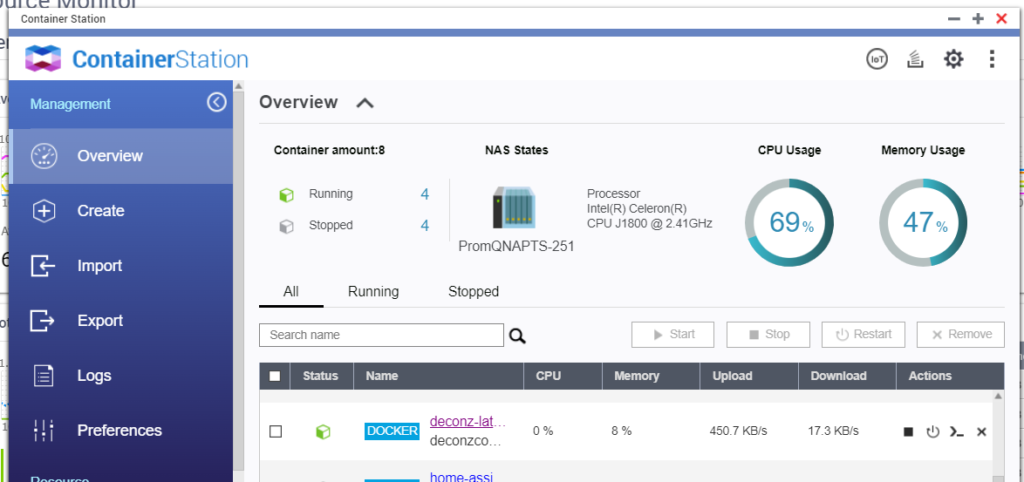 Deconz container is running in Container Station in QNAP QTS