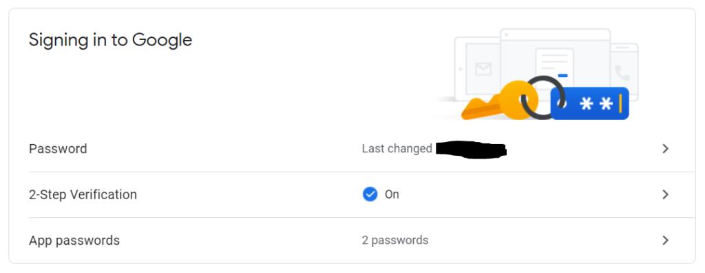 Google Account Security Password Configuration Page