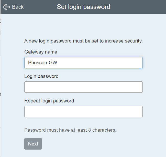 Password screen of Phoscon Deconz web application