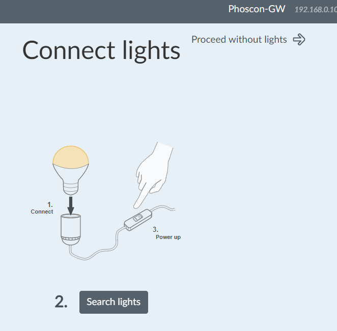 Light setup screen in the setup phase of the Phosocon Deconz web application