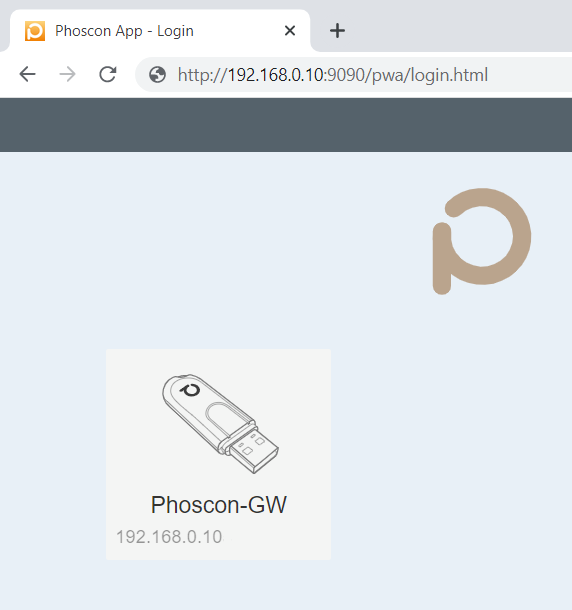 Login screen of the Phoscon Deconz web application