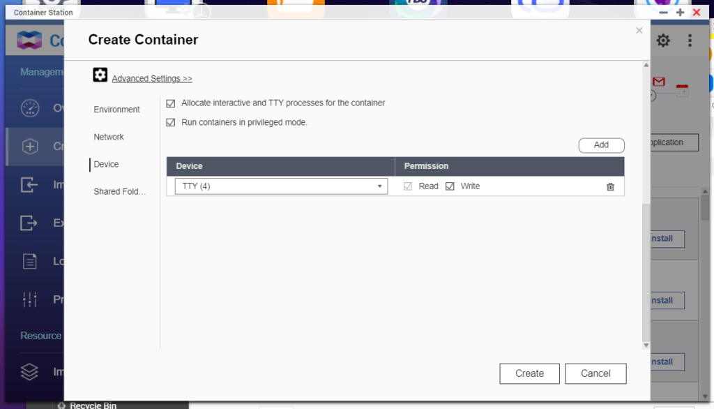 Configure the Device settings for the Deconz container.