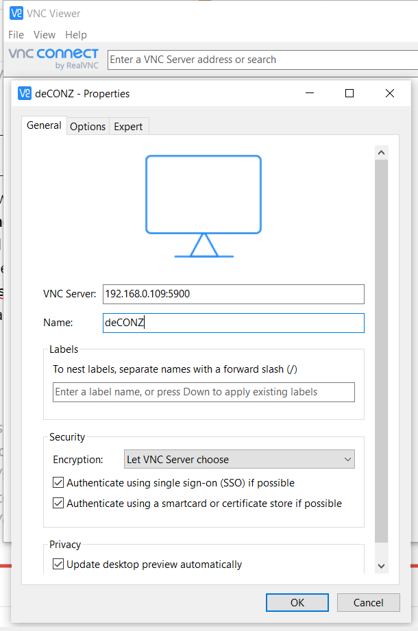 deCONZ VNC Viewer connection setup