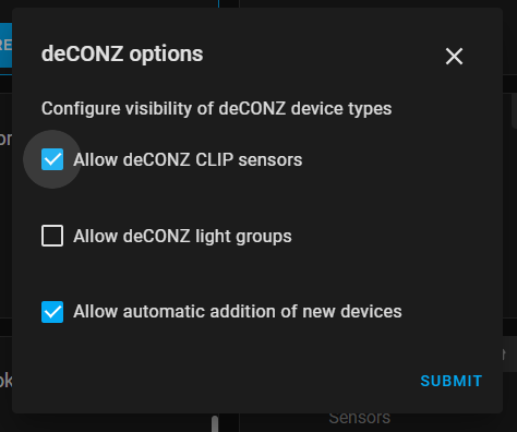 Home Assistant deCONZ configuration options