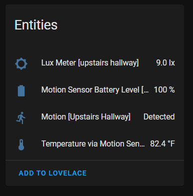 Entities exposed in Home Assistant for Aqara Motion Sensor