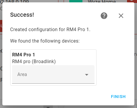 Set the area for the RM4 Pro in Home Assistant