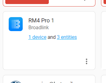 BroadLink RM4 Pro integration displayed in Home Assistant