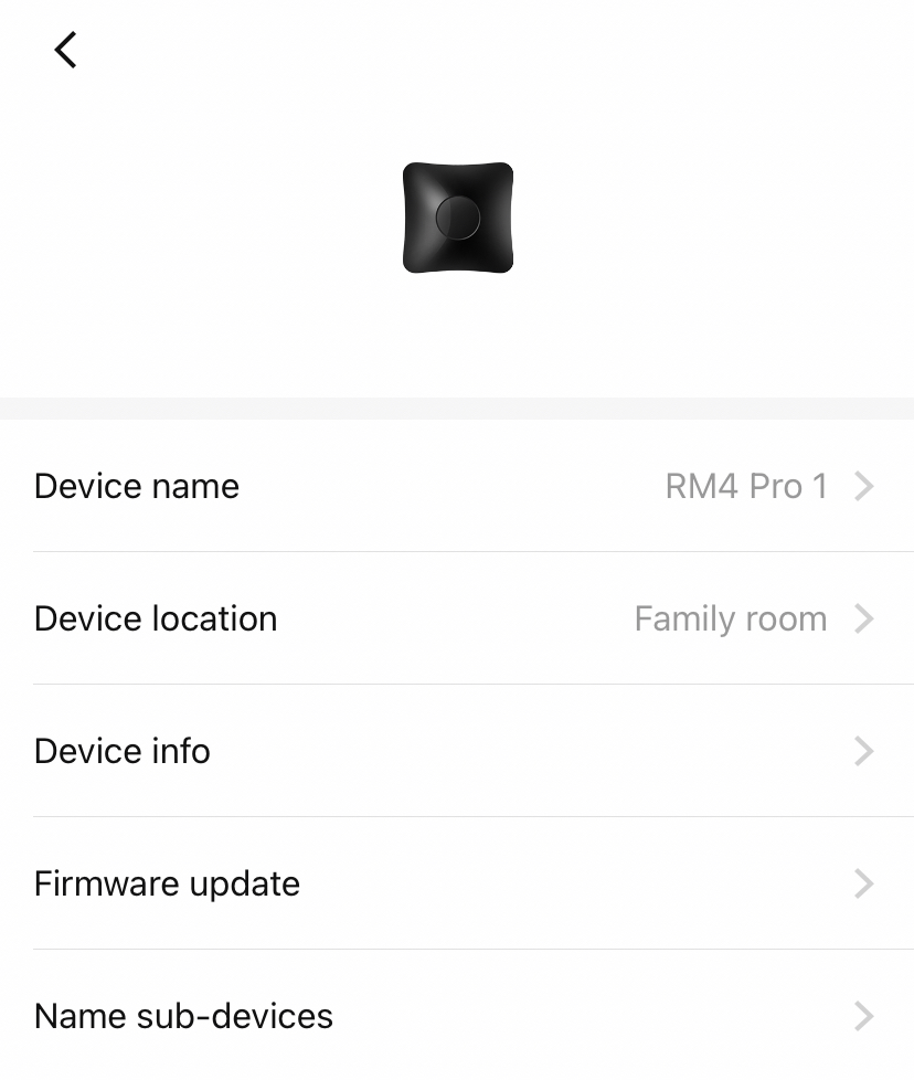 BroadLink app RM4 device properties page