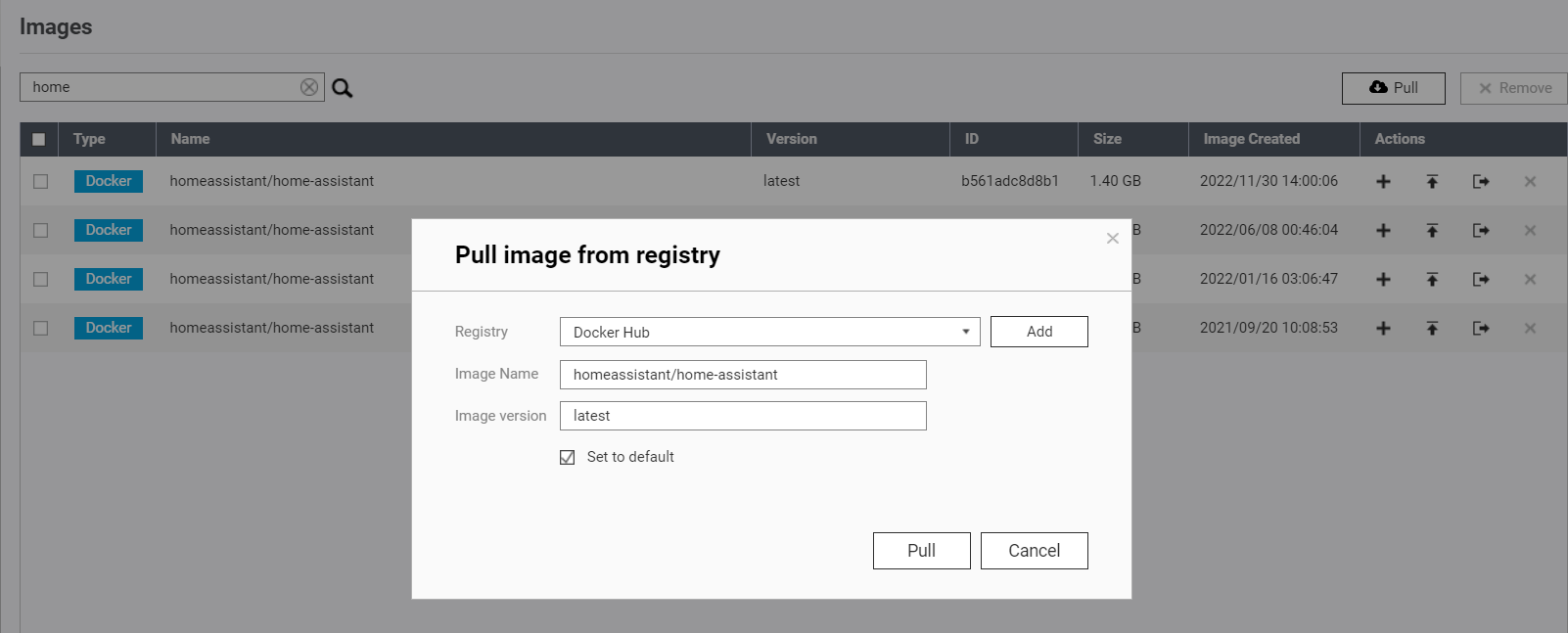 Pull image from repository by name in Container Station
