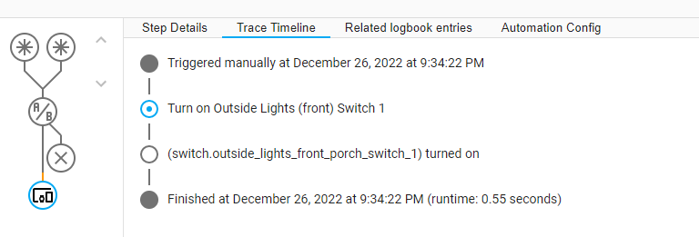 Home Assistant automation trace timeline