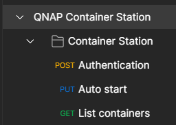 Imported collection of QNAP Container Station requests in Postman