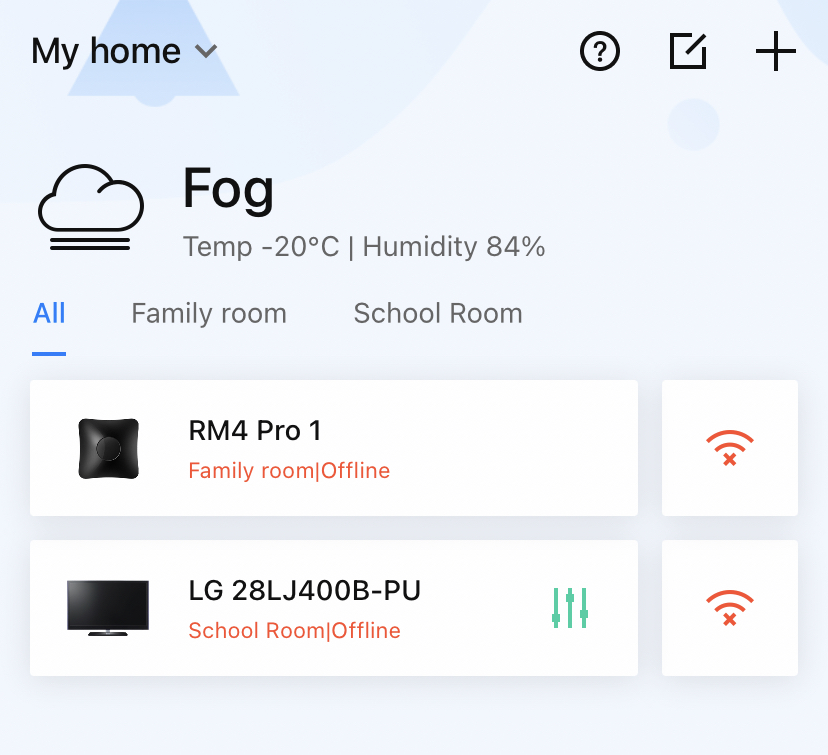Network connection status in Broadlink app for RM4 Pro is offline due to changed network SSID