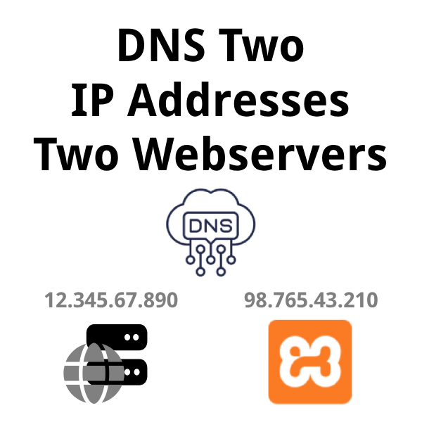 DNS use two IP addresses to serve content from two servers including XAMPP using subdomains