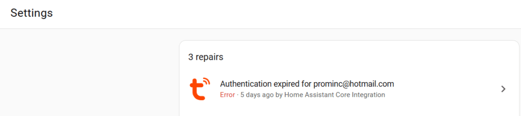 Home Assistant Tuya authentication expired notification