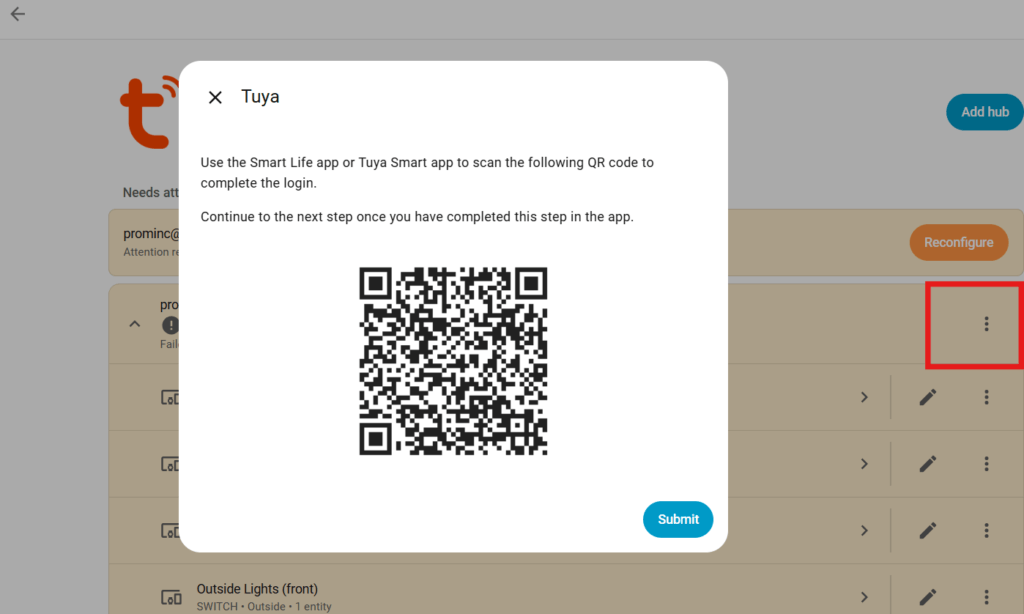 Home Assistant Tuya re-authentication QR code